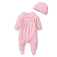 thumbnail image 1 of Springcmy 2Pcs Newborn Baby Girl Clothes 3D Flower Romper Jumpsuit Long Sleeve Ruffled Footie Bodysuit Hat Outfit Gifts Set Pink 0-2 Months, 1 of 7