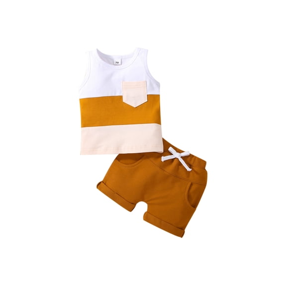 Springcmy 2Pcs Toddler Baby Boys Tank Tops Pants Suit Sleeveless Patchwork Crew Tank Tees Casual Short Outfits Sets