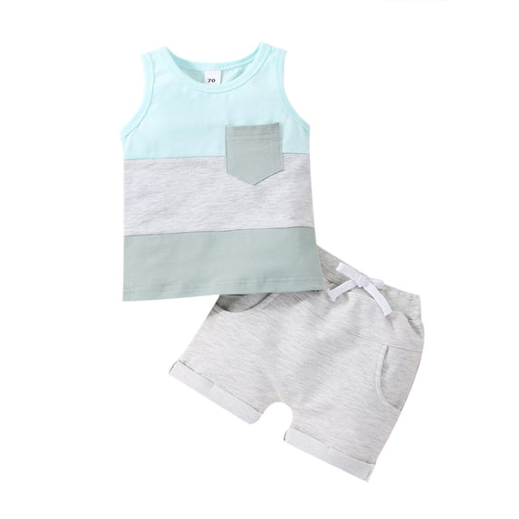 Springcmy 2Pcs Toddler Baby Boys Tank Tops Pants Suit Sleeveless Patchwork Crew Tank Tees Casual Short Outfits Sets