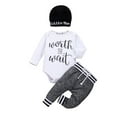 thumbnail image 1 of Springcmy 3Pcs Newborn Infant Baby Boy Little Brother Long Sleeve Romper Pant Beanie Hat Outfits Clothes, 1 of 7