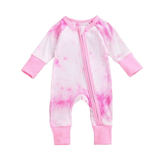 Springcmy Baby Boy Girl Tie Dye Romper Zipper Jumpsuit Ribbed Outfit