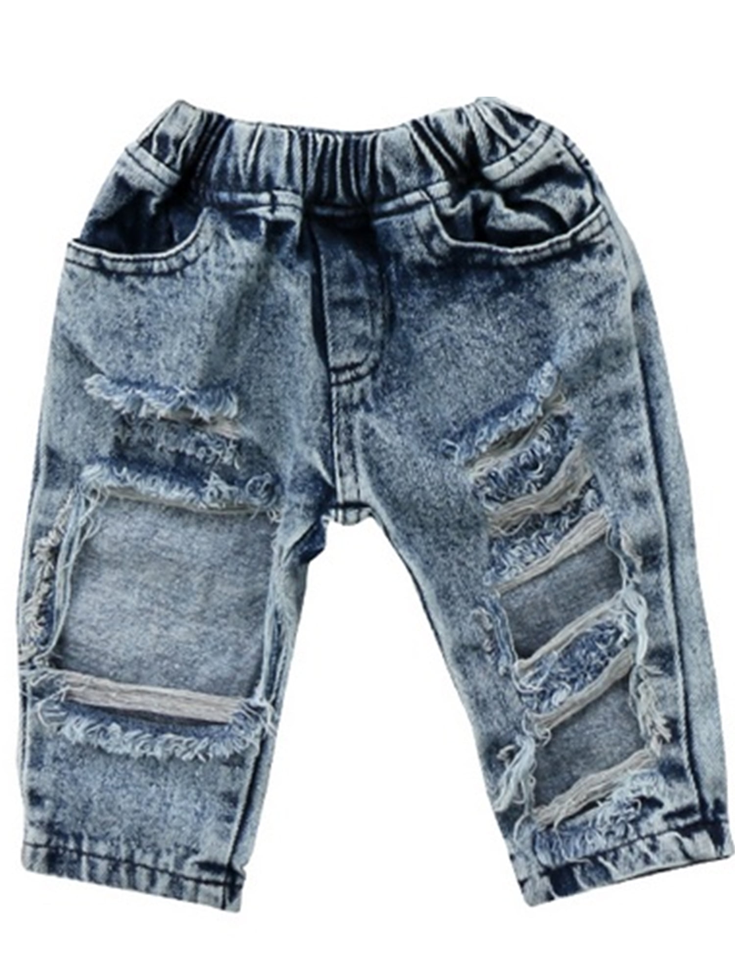 Springcmy Baby Girl Long Jeans Denim Pants Ripped Hole Trouser Outfits
