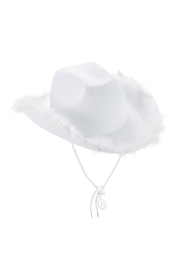 Cowboy Hats with Feathers for Women Men Fluffy Cowgirl Hat Felt Wide Brim Western Party Halloween Dress Up Hat