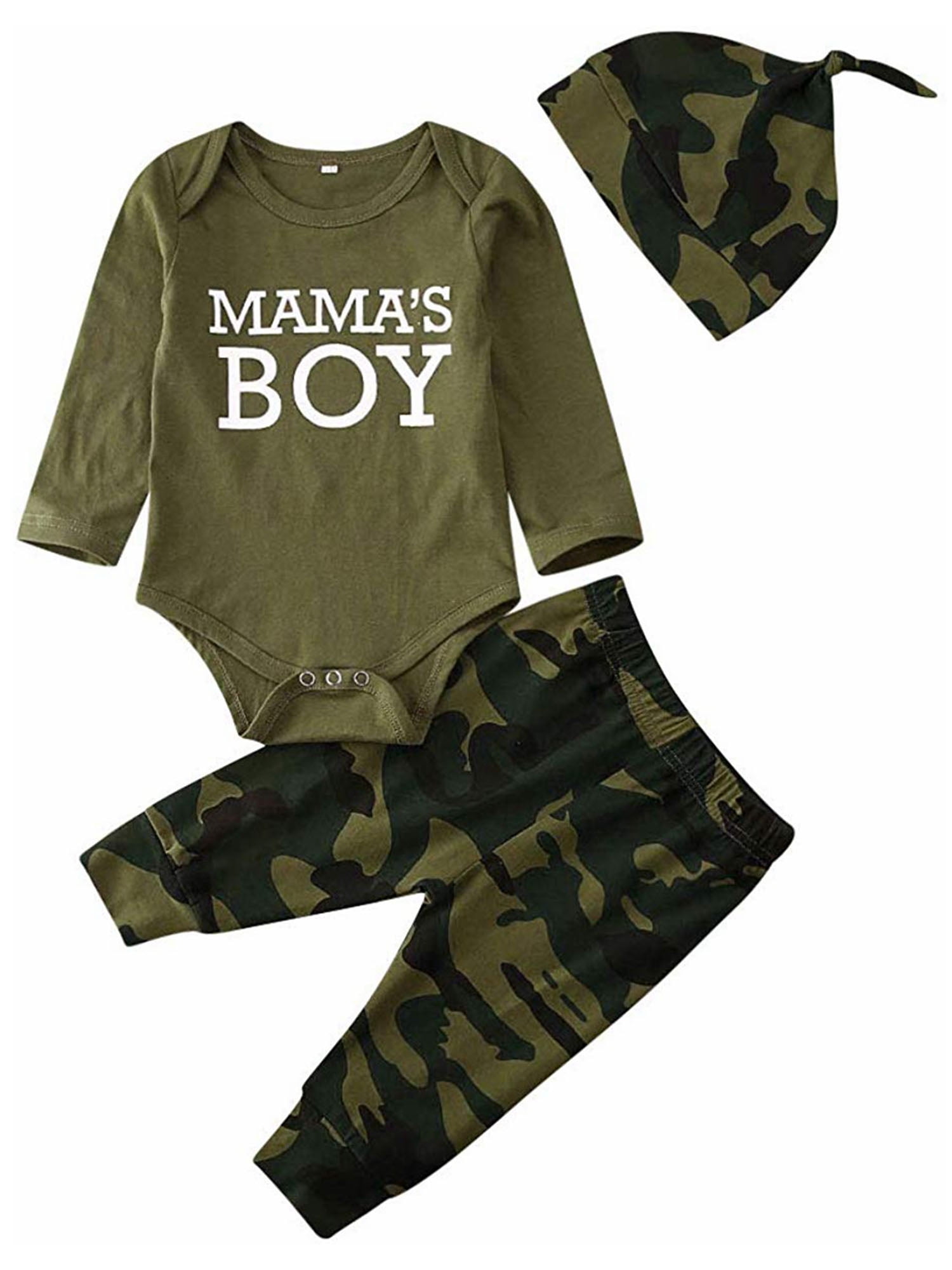 Springcmy Infant Baby Boys Mama S Boy Romper Tops Camo Pants Outfits