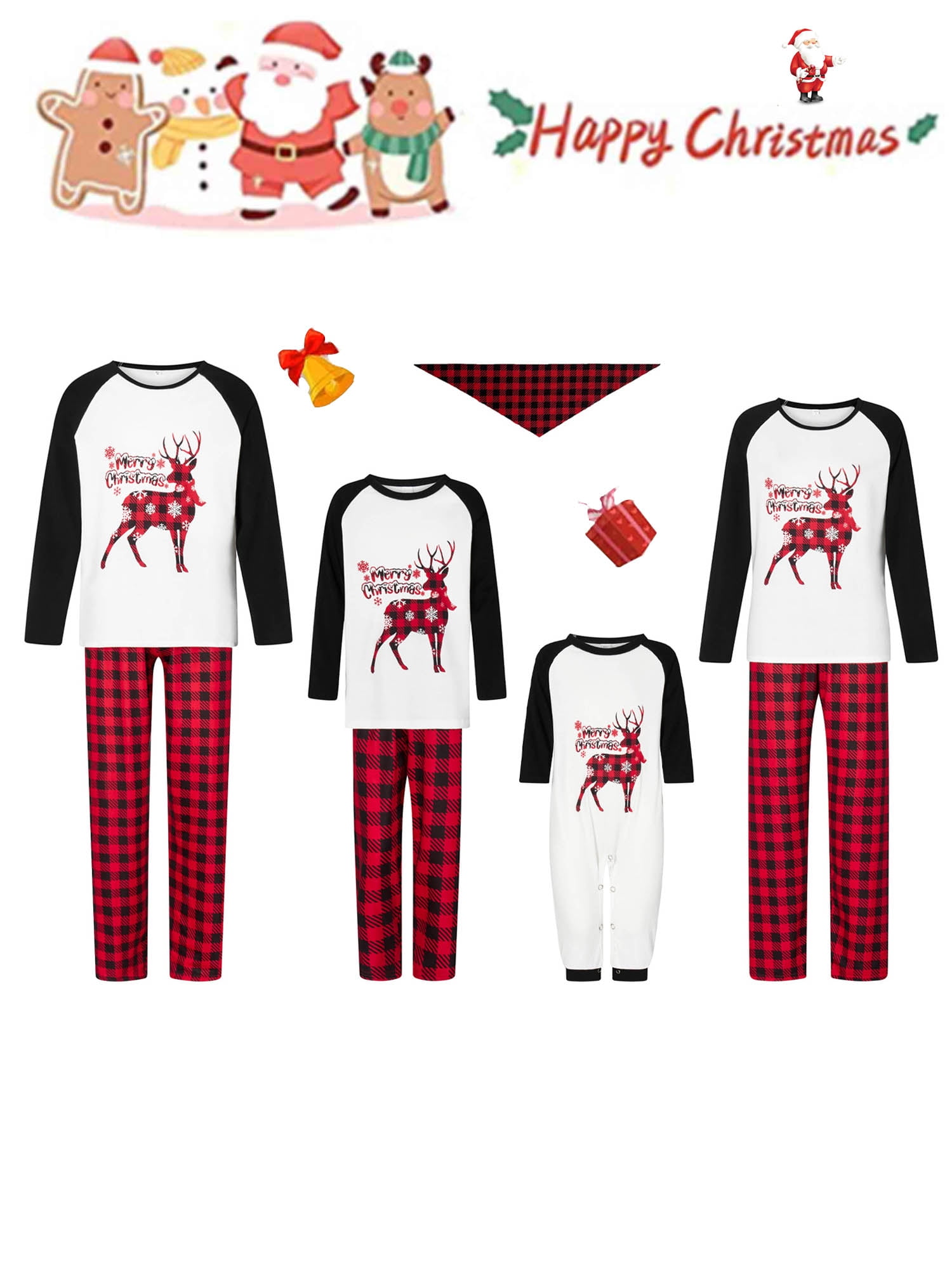 Springcmy Merry Christmas Family Matching Pajamas Sets Plaid Deer Print