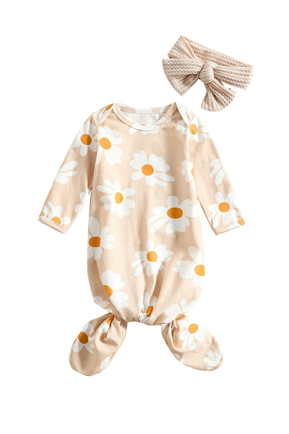 Newborn Baby Girls Boys Floral Sleep Gown Headband Sleepwear Romper Sleeping Bags Outfits 0-3 Months