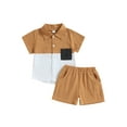 thumbnail image 1 of Springcmy Toddler Baby Boys Clothes Set Cotton Linen Short Sleeve Button Down Shirt Top and Shorts 2PCS Summer Outfit C# Light Coffee 1-2 Years, 1 of 7