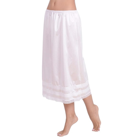 Springcmy Women Half Slips Underskirt Elastic Waist Solid Color Lace Trim Maxi Long Skirt Under Dress