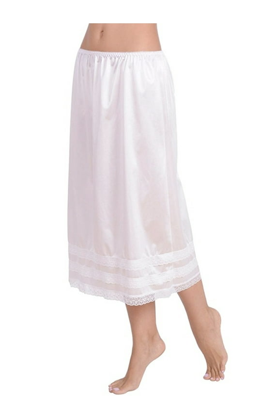 Women Half Slips Underskirt Elastic Waist Solid Color Lace Trim Maxi Long Skirt Under Dress