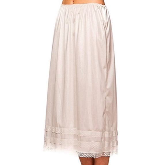 Springcmy Women Half Slips Underskirt Elastic Waist Solid Color Lace Trim Maxi Long Skirt Under Dress