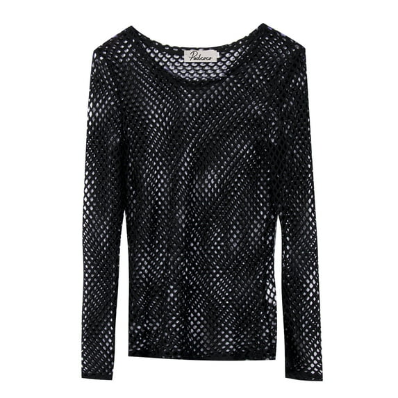 Springcmy Women Mesh Fishnet Long Sleeve Blouse Top T-Shirt Bikini Cover Up