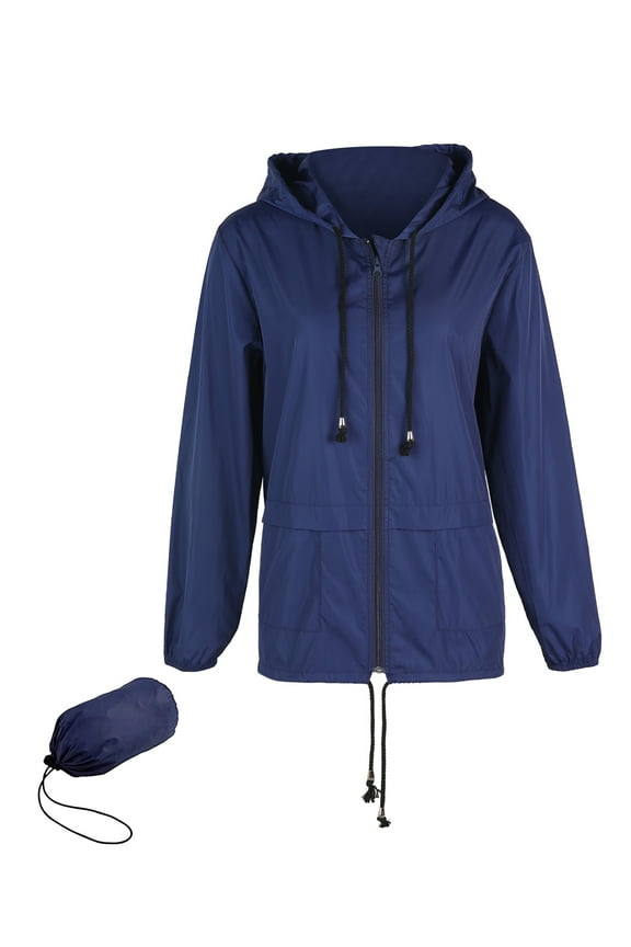 Women Windbreaker Hooded Jacket Lightweight Casual Zip-up Outwear Packable Waterproof Rain Coat