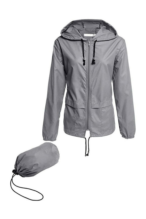 Women Windbreaker Hooded Jacket Lightweight Casual Zip-up Outwear Packable Waterproof Rain Coat