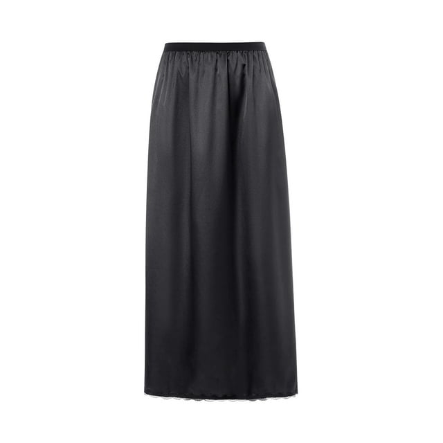 Springcmy Women's Satin Half Slips Underskirt Elastic Waist Trim Lace Long Half Slips Skirt for Under Dress Slip