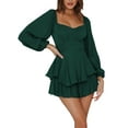 thumbnail image 1 of Springcmy Womens Lantern Ruffle Romper Off Shoulder Puff Long Sleeve Flowy Lyaner Romper Dress Smocked Short Jumpsuit Playsuits Dark Green XL, 1 of 7