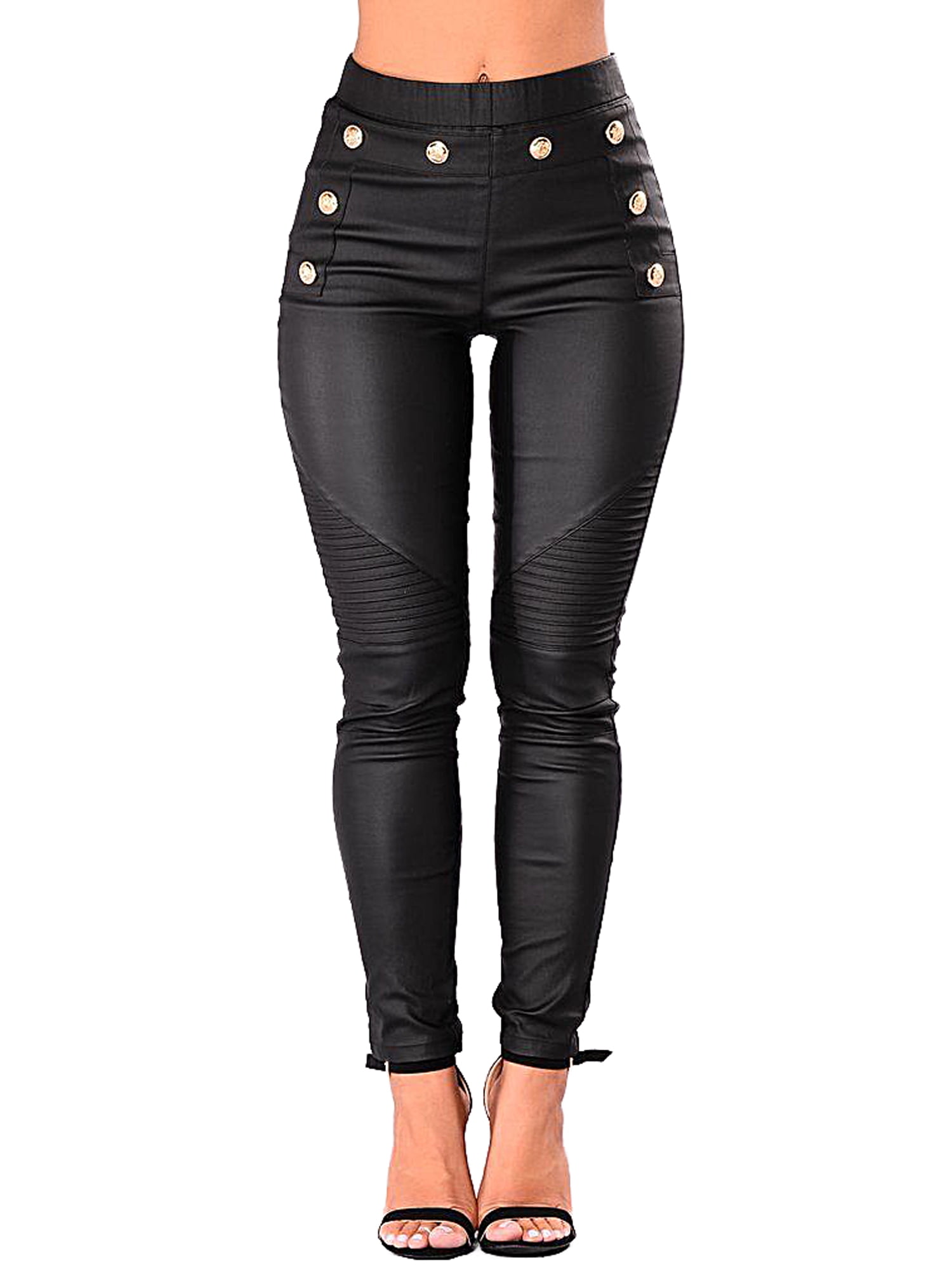 Springcmy Womens Skinny Faux Leather Stretch Trousers Jeans Pants ...