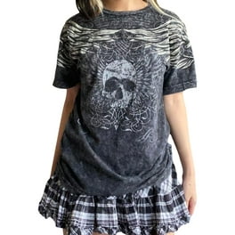 トップス Y2K scull punk long t-shirt green grunge Y2k Grunge T Shirt Vintage Graphic Long Sleeve Gothic Baggy