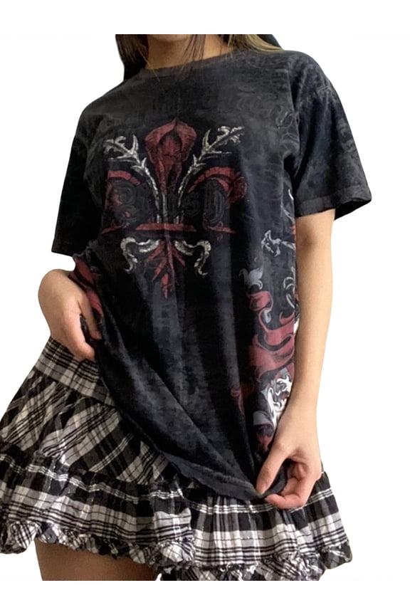 Y2K Fairy Grunge Skull Shirts for Women Teens Girls Punk Graphic Baggy Tee Shirts Tops Halloween Clothes