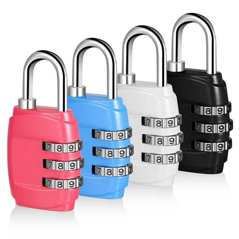 Springcorner 4 Pack Combination Lock,Resettable 3 Digit Combination Padlock  Locker Small Combo Locks for School Gym Locker Fence Toolbox Gate  Case(Black, Silver,Pink,Blue) 