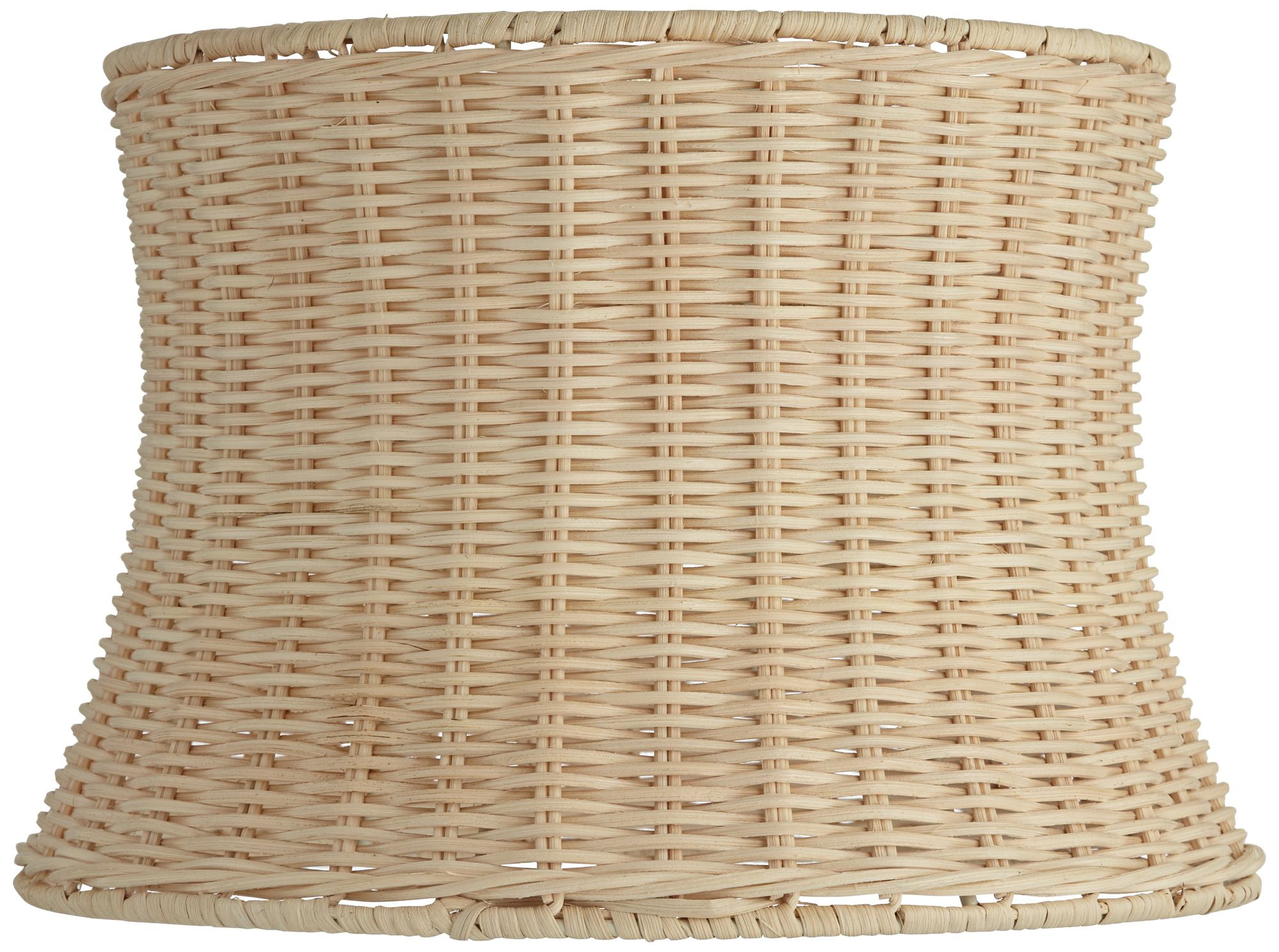Springcrest 10" Top x 11 1/2" Bottom x 8" High x Lamp Shade Replacement Small Corset Drum Coastal Unbleached Rattan Harp Finial