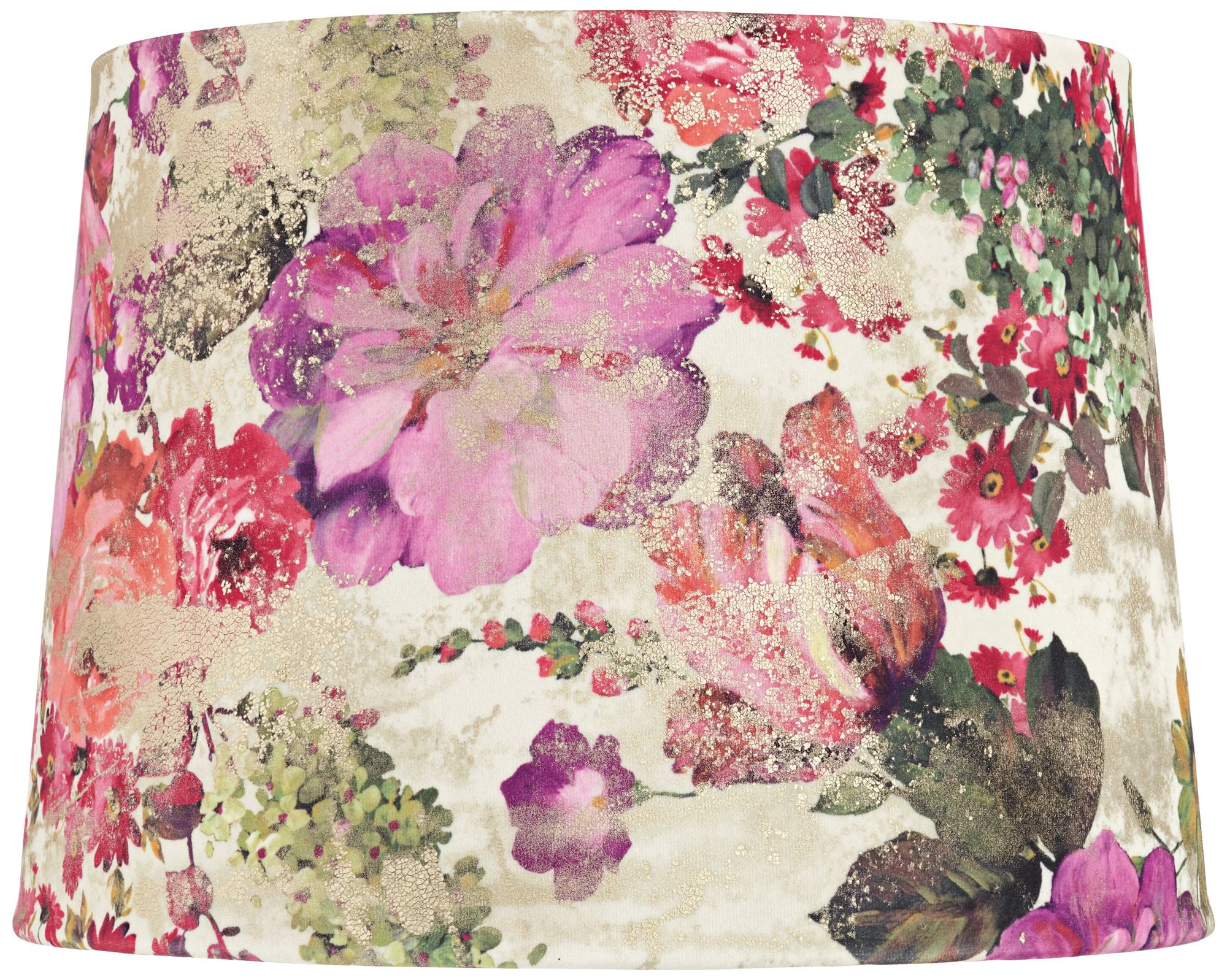 Springcrest 13" Top x 15" Bottom x 11" High x 11" Slant Print Lamp Shade Replacement Drum Velvet Red Flowers Spider Harp Finial