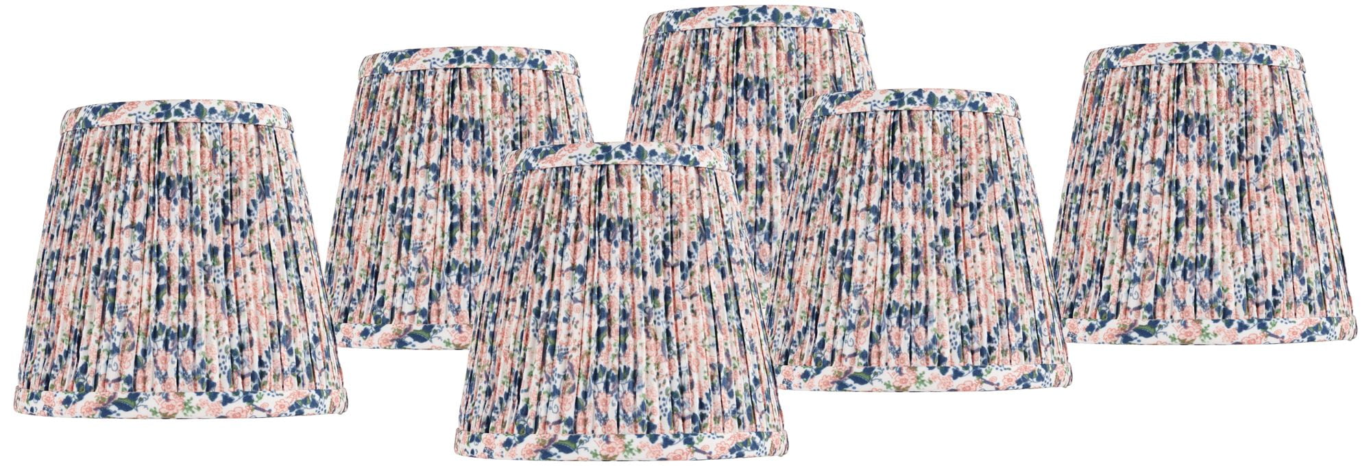 Springcrest 4" Top x 6" Bottom x 5 1/2" High x 5 1/2" Slant Lamp Shade Replacement Set of 6 Pink Blue Shirred Pleated Clip On