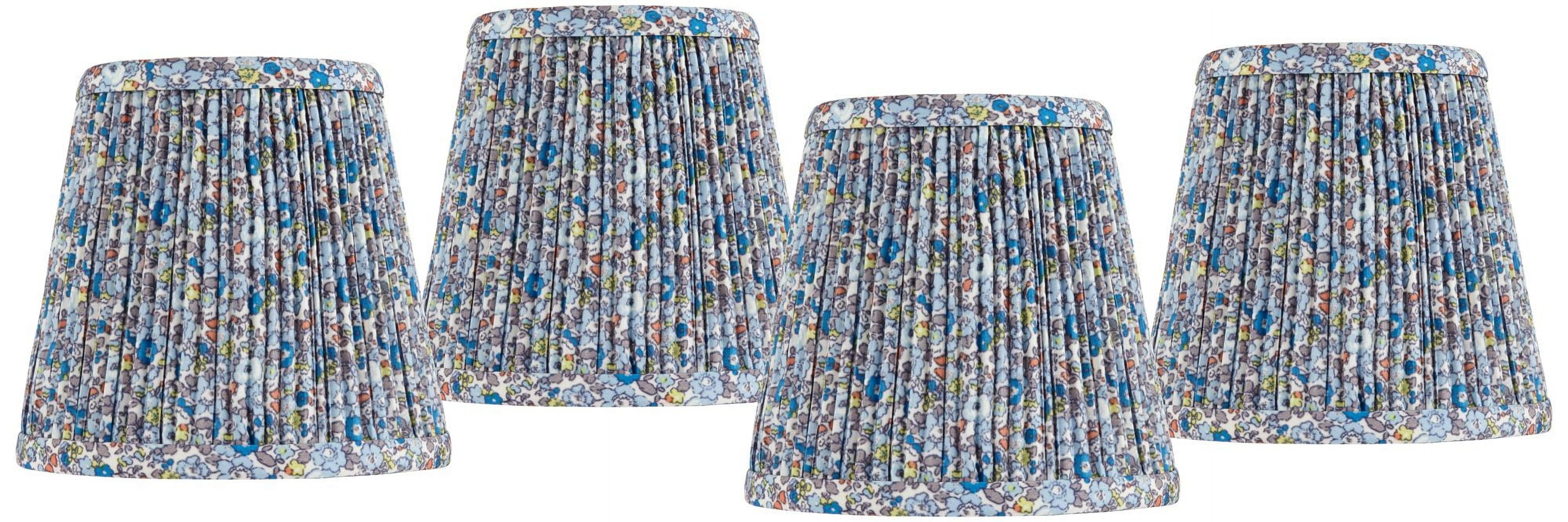 Springcrest 4" Top x 6" Bottom x 5 1/2" High x 5 1/2" Slant Print Lamp Shade Replacement Set of 4 Blue Shirred Pleated Clip On