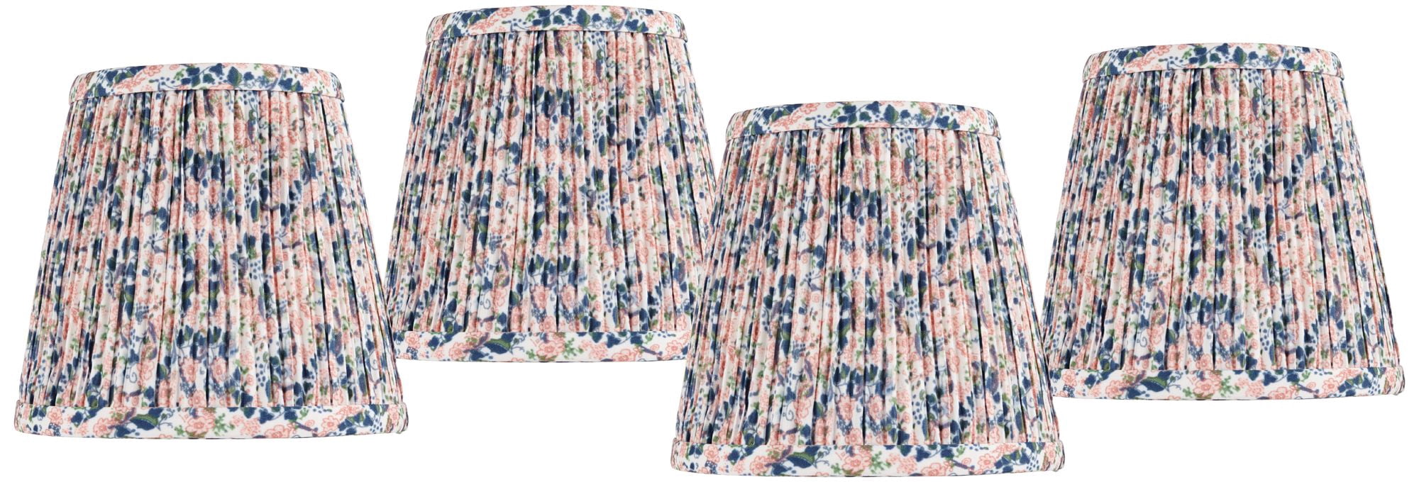 Springcrest 4" Top x 6" Bottom x 5 1/2" High x 5 1/2" Slant Print Lamp Shade Replacement Set of 4 Pink Blue Shirred Pleated Clip On