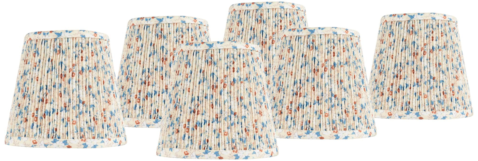 Springcrest 4" Top x 6" Bottom x 5 1/2" High x 5 1/2" Slant Print Lamp Shade Replacement Set of 6 Blue Red Leaf Pleated Clip On