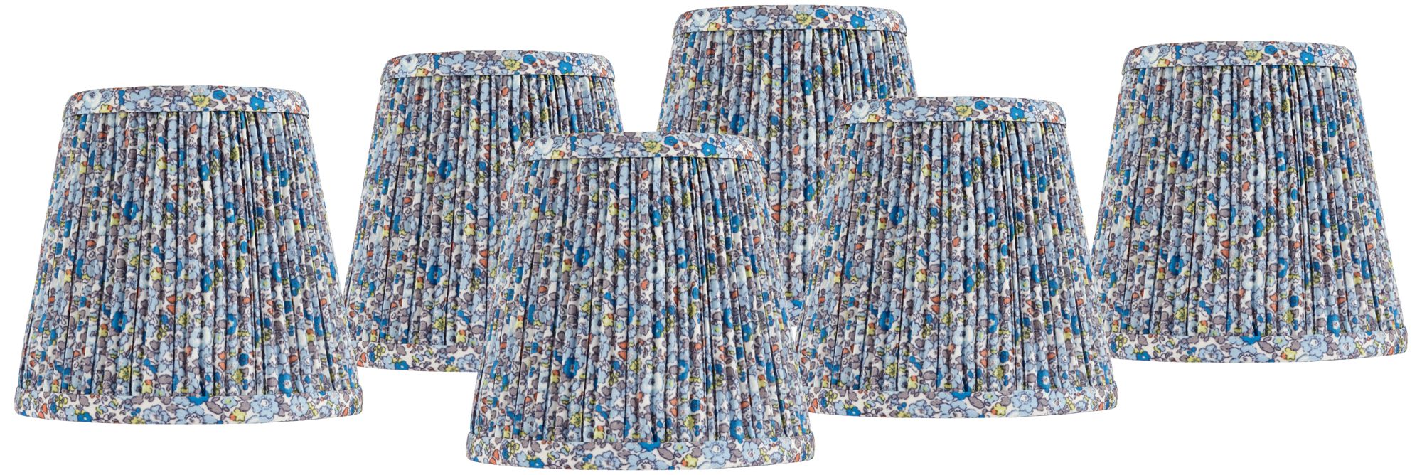 Springcrest 4" Top x 6" Bottom x 5 1/2" High x 5 1/2" Slant Print Lamp Shade Replacement Set of 6 Blue Shirred Pleated Clip On