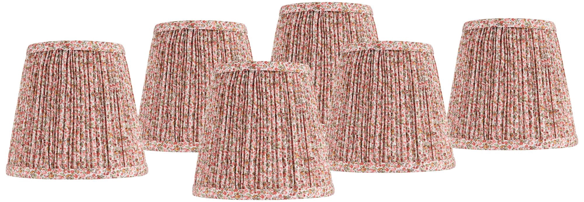 Springcrest 4" Top x 6" Bottom x 5 1/2" High x 5 1/2" Slant Print Lamp Shade Replacement Set of 6 Pink Shirred Pleated Clip On