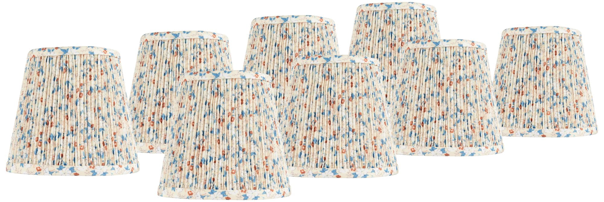 Springcrest 4" Top x 6" Bottom x 5 1/2" High x 5 1/2" Slant Print Lamp Shade Replacement Set of 8 Blue Red Leaf Pleated Clip On