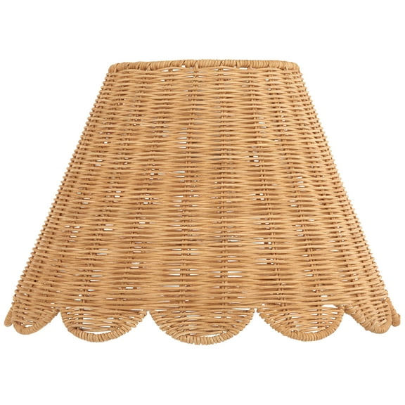 Springcrest 7" Top x 15" Bottom x 9 1/2" High x 9 1/2" Slant Lamp Shade Replacement Natural Rattan Scalloped Bottom Spider Harp Finial