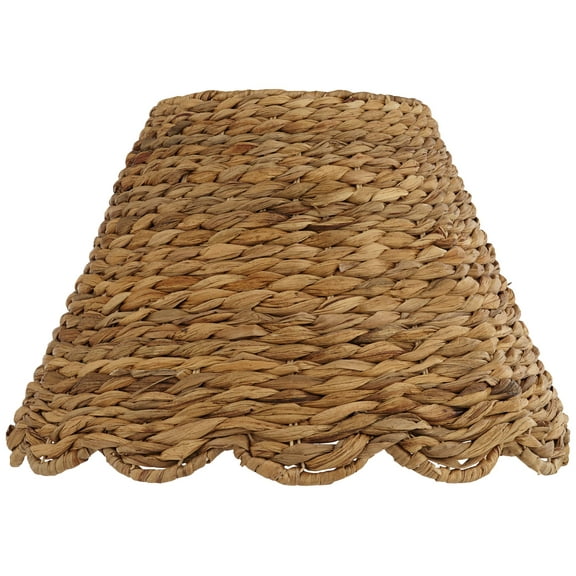 Springcrest 7" Top x 15" Bottom x 9 1/2" High x 9 1/2" Slant Lamp Shade Replacement Natural Water Grass Scalloped Bottom Spider Harp Finial