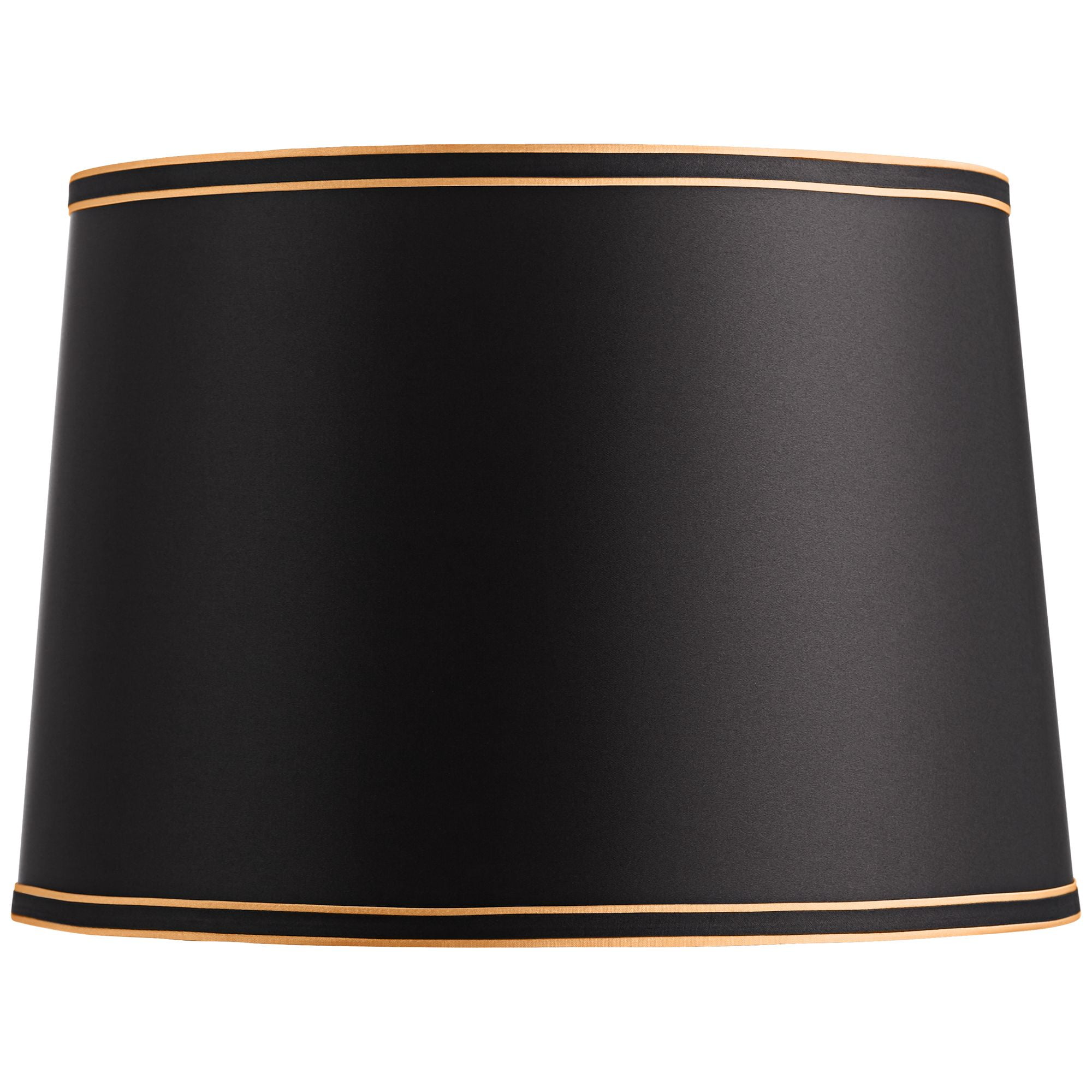 Springcrest Black Medium Drum Lamp Shade with Black and Gold Trim 14" Top x 16" Bottom x 11" High (Spider) Replacement with Harp and Finial