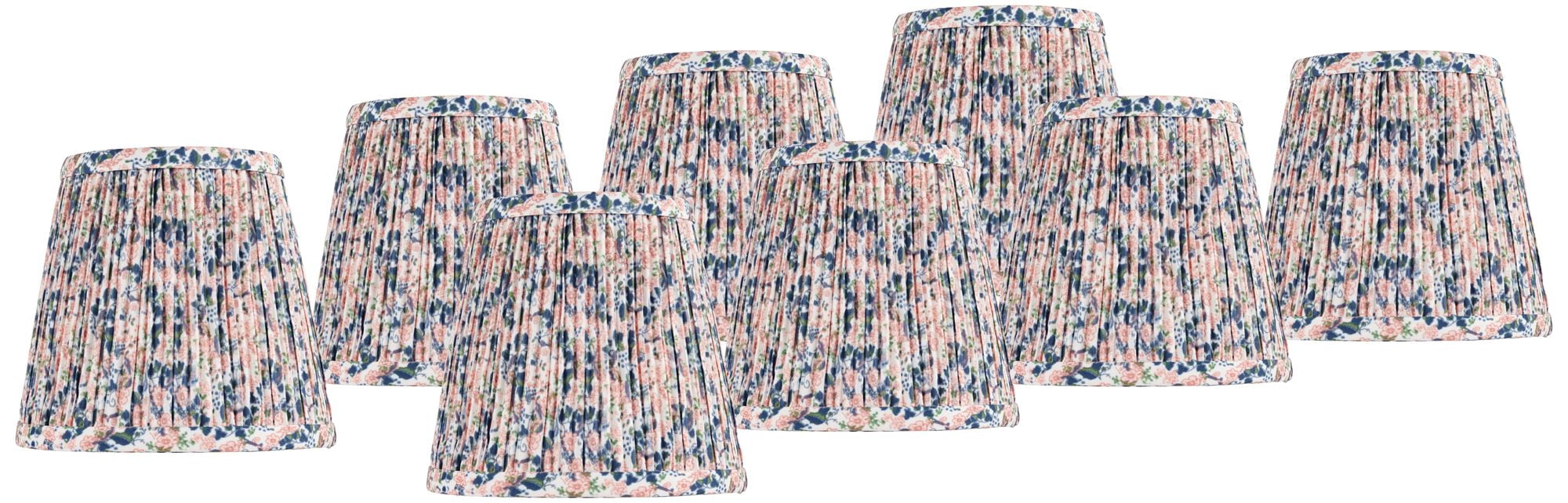 Springcrest Blue Pink Shirred 4" Top x 6" Bottom x 5 1/2" High x 5 1/2" Slant Print Lamp Shades Replacement Set of 8 Clip On