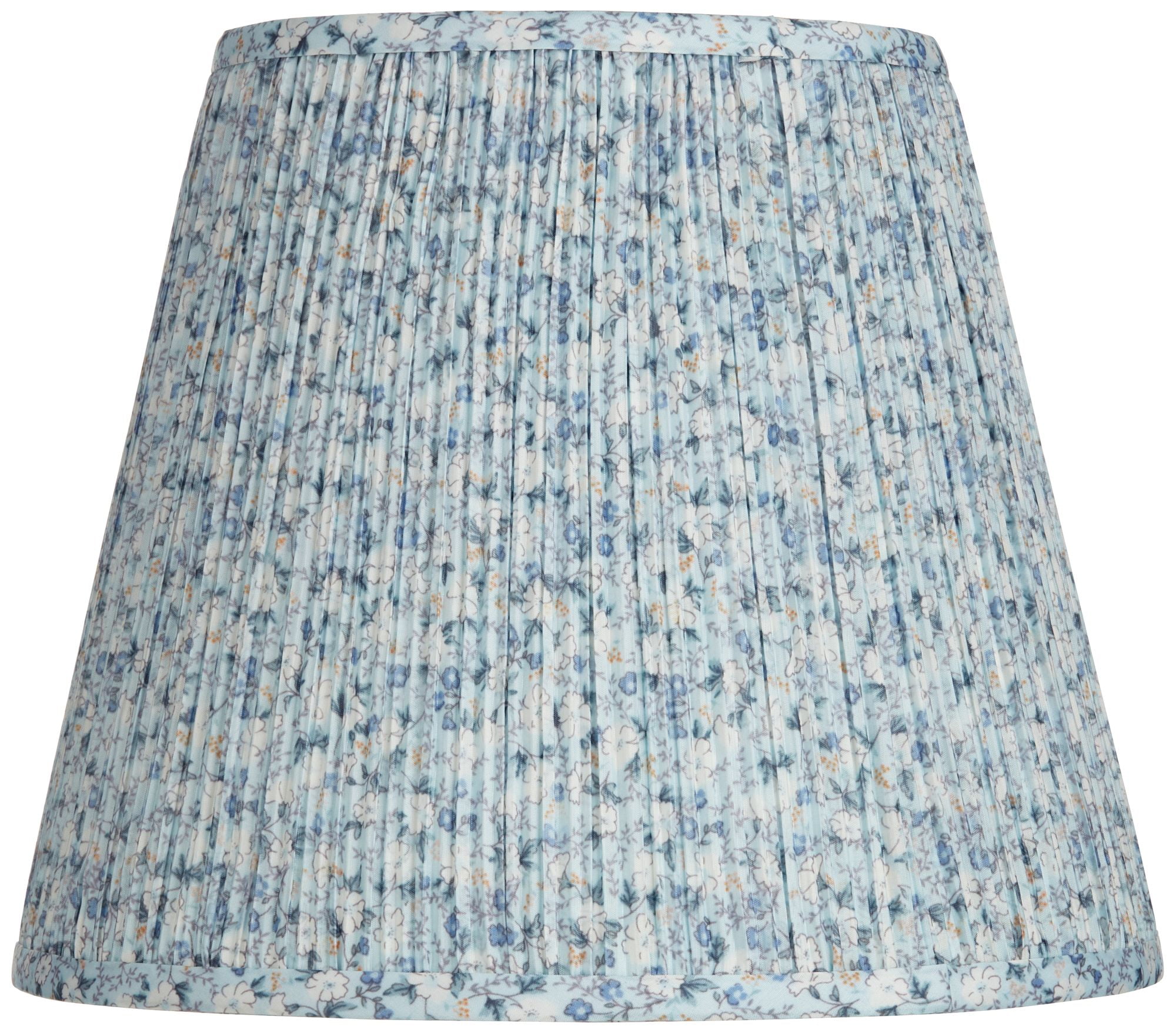 Springcrest Collection Hardback Pleated Empire Lamp Shade Blue White Floral Medium 8" Top x 13" Bottom x 11" Slant Spider with Harp and Finial Fitting