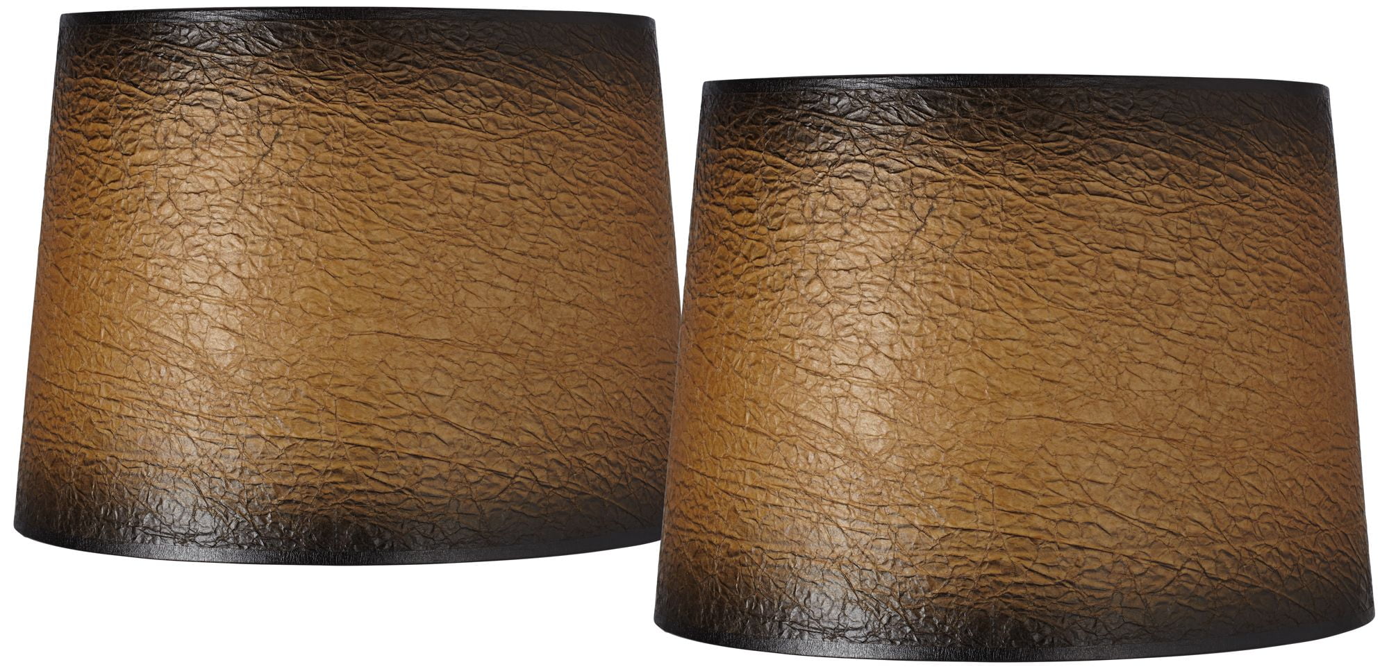 Springcrest Collection Set of 2 Drum Lamp Shades Distressed Crackle Medium 13" Top x 15" Bottom x 10" Slant Spider Replacement Harp and Finial Fitting