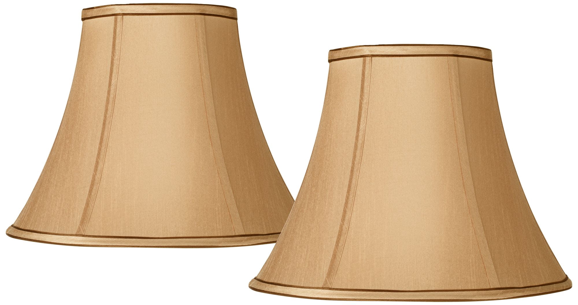 Springcrest Collection Set of 2 Softback Bell Lamp Shades Tan Brown Medium 7" Top x 14" Bottom x 11" Slant Spider with Replacement Harp Finial Fitting
