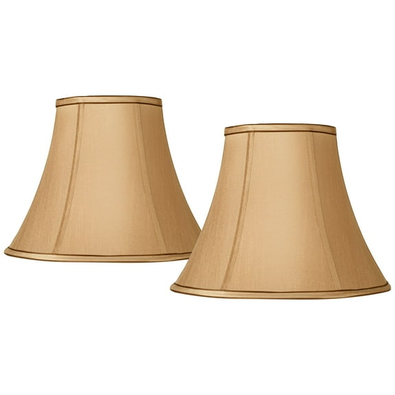 Springcrest Collection Set of 2 Softback Bell Lamp Shades Tan Brown Medium 7" Top x 14" Bottom x 11" Slant Spider with Replacement Harp Finial Fitting