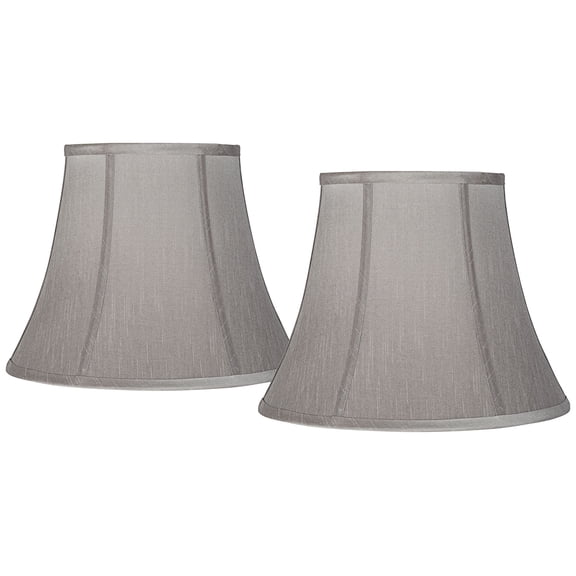 Springcrest Collection Set of 2 Softback Round Bell Lamp Shades Pewter Gray Medium 8" Top x 14" Bottom x 11" Slant Spider with Harp and Finial Fitting