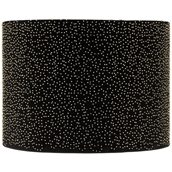 Springcrest Drum Lamp Shade Gold Black Beading Medium 15" Top x 15" Bottom x 11" High Spider Replacement Harp and Finial Fitting