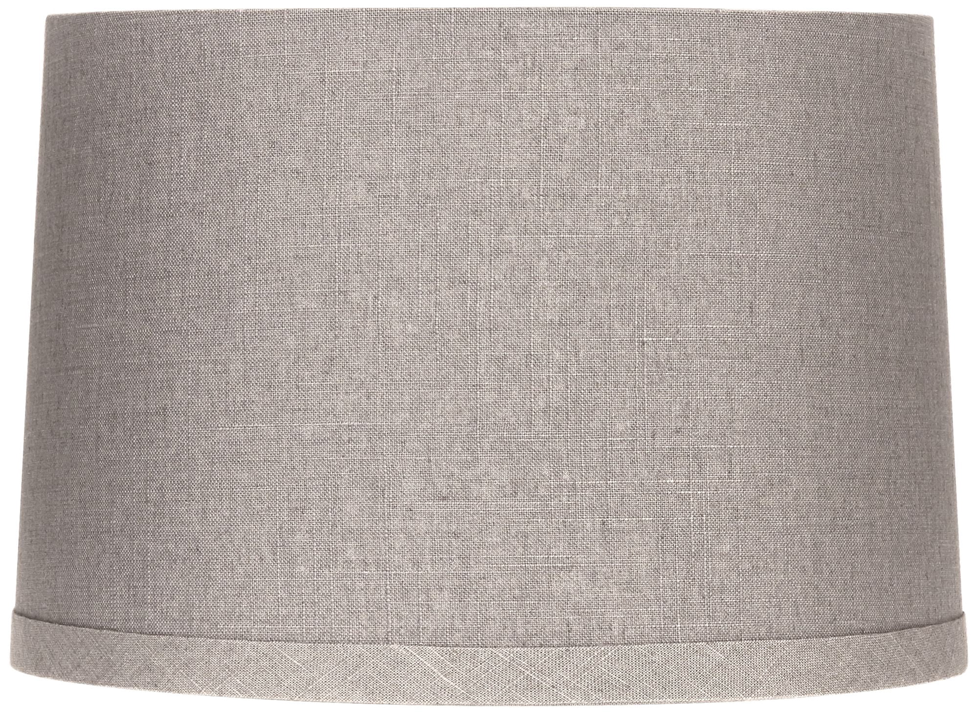 Springcrest Gray Linen Medium Drum Lamp Shade 15" Top x 16" Bottom x 11" High x 11" Slant (Spider) Replacement with Harp and Finial