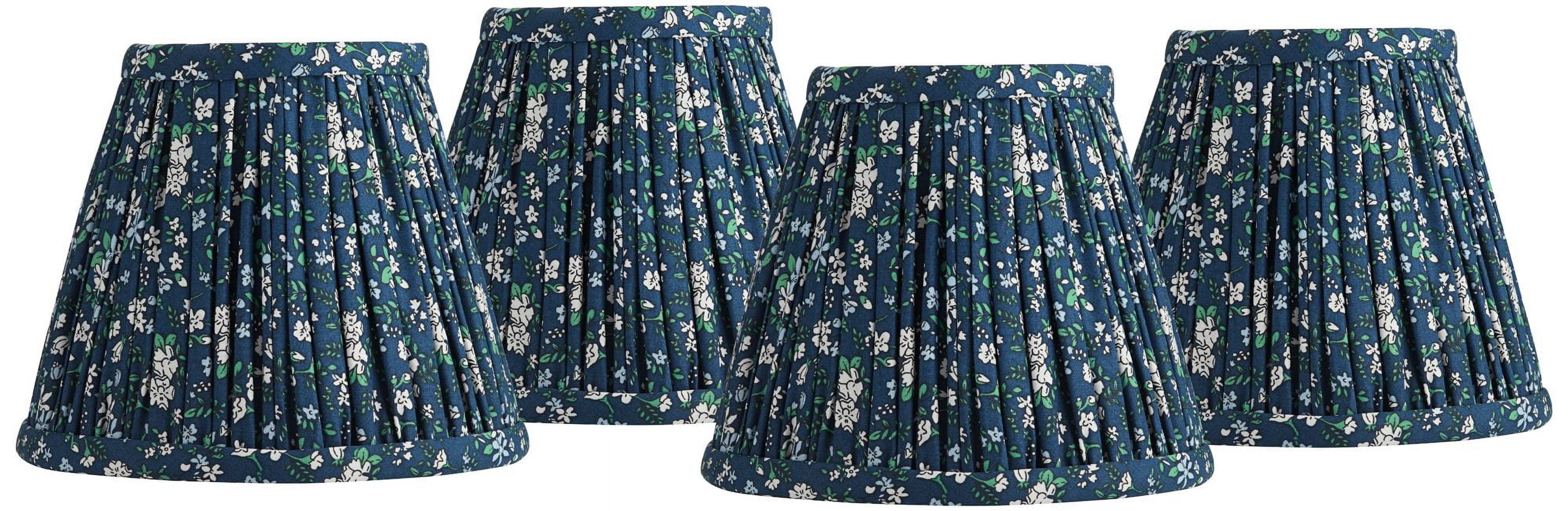 Springcrest 3 1/2" Top x 6" Bottom x 5" High x 5" Slant Print Lamp Shade Replacement Set of 4 Navy Blue Floral Clip On Candelabra
