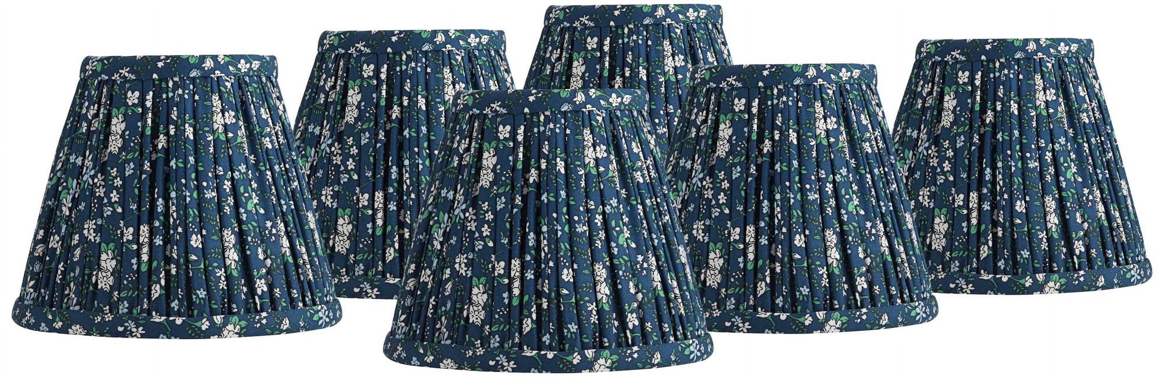 Springcrest 3 1/2" Top x 6" Bottom x 5" High x 5" Slant Print Lamp Shade Replacement Set of 6 Navy Blue Floral Clip On Candelabra