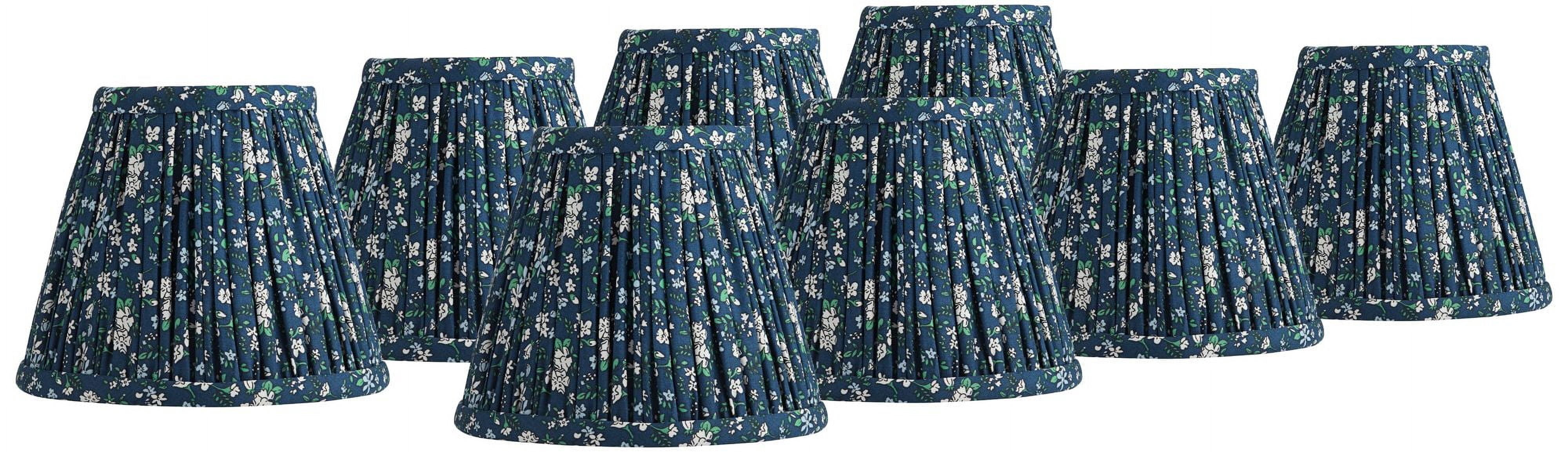 Springcrest 3 1/2" Top x 6" Bottom x 5" High x 5" Slant Print Lamp Shade Replacement Set of 8 Navy Blue Floral Clip On Candelabra