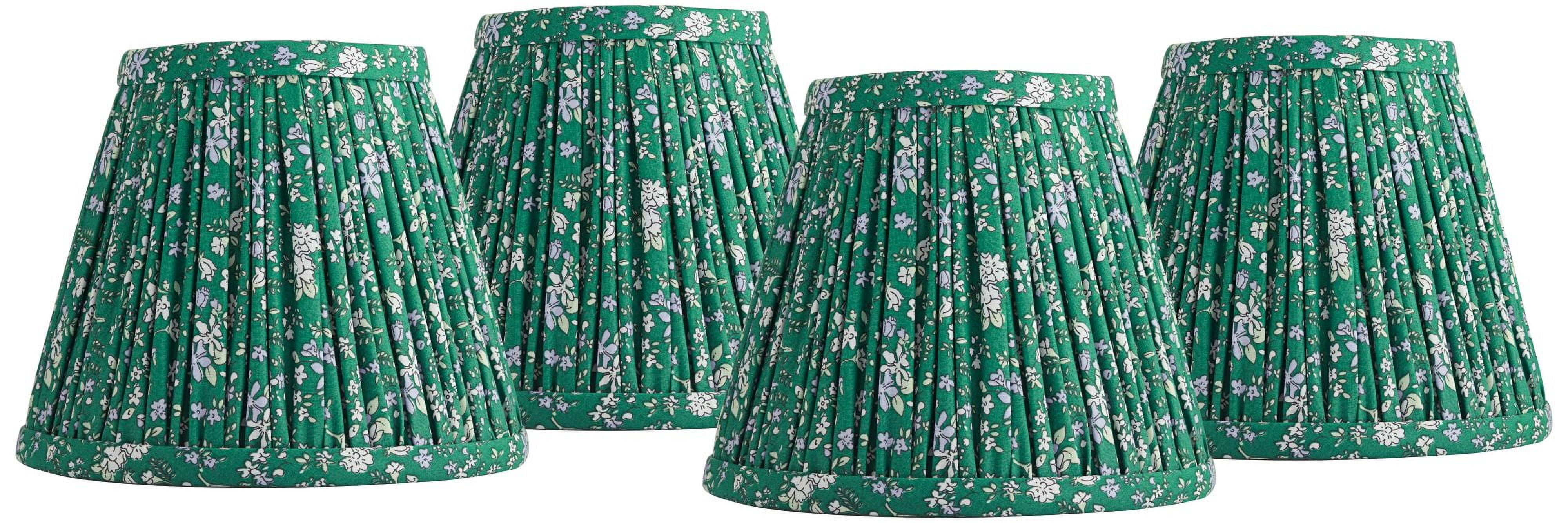 Springcrest 3 1/2" Top x 6" Bottom x 5" High x 5" Slant Print Lamp Shade Replacement Set of 4 Green Violet Floral Clip On Candelabra