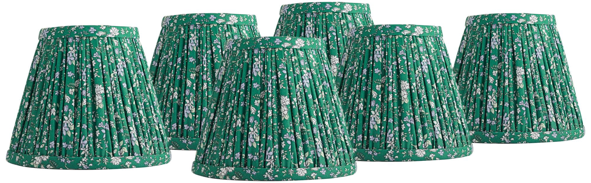 Springcrest 3 1/2" Top x 6" Bottom x 5" High x 5" Slant Print Lamp Shade Replacement Set of 6 Green Violet Floral Clip On Candelabra