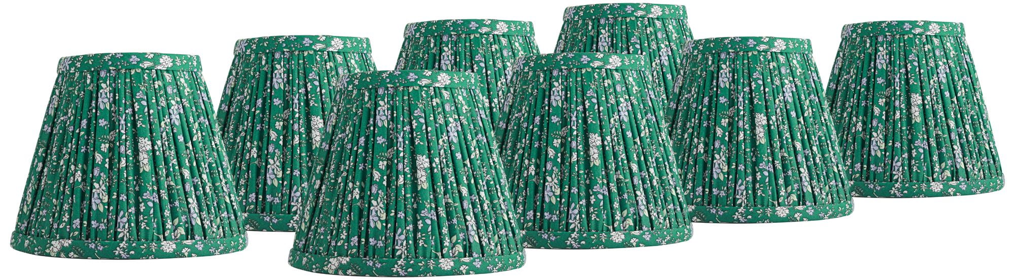 Springcrest 3 1/2" Top x 6" Bottom x 5" High x 5" Slant Print Lamp Shade Replacement Set of 8 Green Violet Floral Clip On Candelabra