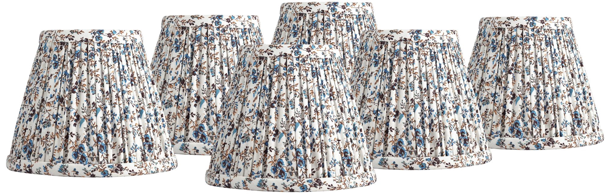 Springcrest Nelle 3 1/2" Top x 6" Bottom x 5" High x 5" Slant Print Lamp Shade Replacement Set of 6 Blue Cream Floral Clip On Candelabra
